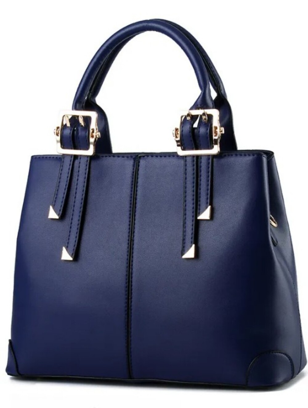 Navy Blue Faux Leather Top Handle Purse Handbag Gold Tone Hardware